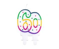 Boland 31086 - Geburtstagskerze Zahl 60, 1 Stück, Sechszig, mit Kerzenhalter, Stecker, Spieß, Minikerze, Tortenkerze, Kuchen, Geburtstag, Dekoration, Geschenk, Jubiläum, Mehrfarbig