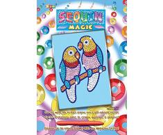 MAMMUT 8120903 - Sequin Magic Paillettenbild, Papageien, Komplettset mit Bildvorlage im A5 Format, 1 magischer Stift, Pailletten und 1 Anleitung, Bastelset für Kinder ab 5 Jahre