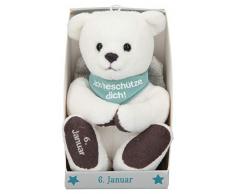 Depesche 8139.006 - Schutzengel Bär aus Plüsch, ca. 9 cm, mit Datum 06. Januar, Geschenk für Geburtstag, Jahrestag oder Hochzeitstag