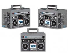 Beistle 54126 Boom Favor Boxes 3 Stück 80er Jahre Dekorationen Tafelaufsatz Tafelaufsatz 10,2 x 14,5 cm, grau/schwarz/rot/blau/weiß