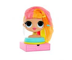 L.O.L. Surprise! O.M.G. Styling Head Neonlicious Frisierkopf zum Stylen und Schminken mit Zubehör, 30 Überraschungen