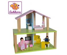 Eichhorn 100002504 inkl. Möbel und 2 Puppen, unmontiert, 16-TLG, 38x36x22cm, Kiefernholz und MDF, BSK, 3J+, bunt