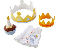 HABA 303727 - Geburtstags-Set Jule | Puppenzubehör für Babypuppe Jule | Set aus Geburtstagskuchen mit Klett-Kerze, Baby-Shirt und Geburtstagskronen | Spielzeug ab 1 Jahr