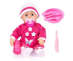 Bayer Design 93830AI Funktionspuppe, Sprachpuppe Lisa, interaktive Babypuppe spricht 30 Sätze mit viel Zubehör, 38cm, rosa