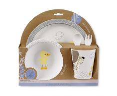 Sterntaler Bambus Kinder Geschirr-Set Hanno und Edda, Teller, Schüssel, Becher, Löffel und Gabel, Weiß