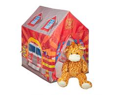 Relaxdays Feuerwehr Kinderzelt, großes Kinderspielzelt für Jungen, fürs Kinderzimmer, ab 3 Jahren, 103 x 71 x 94 cm, rot