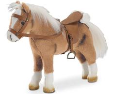 Götz 3401926 Haflinger Fritz Pferde-Puppe (Stockmaß 27 cm) - 33 cm hohes, biegsames Plüschpferd für Stehpuppen - mit Sattel, Zaumzeug und Picknickdecke