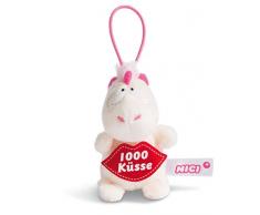 Nici 44984 Anhänger Einhorn Theodor mit Spruch 1000 Küsse 8cm mit Loop, weiß/pink