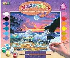 MAMMUT 8240041 - Malen nach Zahlen Senior, Pferde in der Brandung, Komplettset mit bedruckter Malvorlage im A3 Format, 12 Acrylfarben, Pinsel, Anleitung, großes Malset ab 10 Jahre