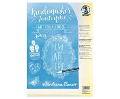 Fensterfolie mit Vorlagebögen Living, zum Bemalen mit Kreidemarker geeignet, 10 Folien ca. 23 x 33 cm und 9 Vorlagebögen mit verschiedenen Motiven