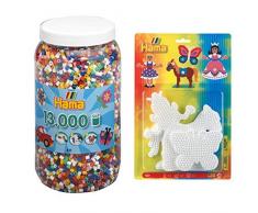 Hama 211-00 - Bügelperlen Dose mit ca. 13.000 Perlen, 10 Farben gemischt & 4560 - Blisterpackung große Stiftplatten, Prinzessin, Pferd, Schmetterling, 3 Stück