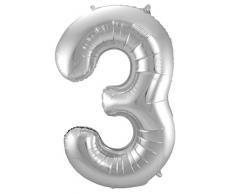 Folat 631730 - Folienballon Zahl 3 - silber - ca. 86 cm