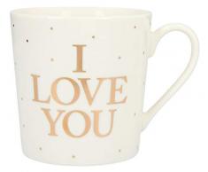 Depesche 5909.012 Tasse mit Henkel, aus Porzellan, 300 ml, mit Aufschrift, I Love You, Mehrfarbig