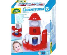 Lena 65472 - Wasserspaß Leuchtturm, Badespielzeug aus Kunststoff, Spielset mit Leuchtturm, Spielfigur, Rettungsring und Boot, Wasserspielzeug Set für Kleinkinder ab 1 Jahr, Badewannenspielzeug