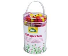 Lena 32004 - Bastelset Holzperlen in Tasche, mit 400 Fädelperlen, 5 Anhänger und 6 Schnüre, pink, Holzfädelperlen Set für Kinder ab 4 Jahre, Perlen Set zum selber gestalten von Schmuckketten