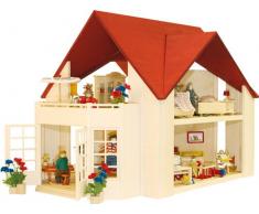 Rülke Holzspielzeug 23112 Puppenhaus, holzfarben, rot