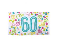Boland 31164 - Dekorationsfahne Zahl 60, 1 Stück, Größe 90 x 150 cm, Geburtstag, Konfetti, Luftschlangen, mehrfarbig, Polyester, Banner, Wanddekoration, Jubiläum, Hängedekoration, Dekoration
