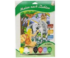MAMMUT 105040 - Malen nach Zahlen Tiermotiv, Einhorn, Fantasiewesen, Komplettset mit bedruckter Malvorlage im A4 Format, 7 Acrylfarben und Pinsel, Malset für Kinder ab 8 Jahre
