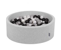 KiddyMoon Bällebad 90X30cm/300 Bälle ∅ 7Cm Bällepool Mit Bunten Bällen Für Babys Kinder Rund, Hellgrau:Schwarz/Grau/Perle
