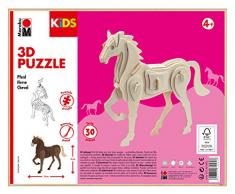 Marabu 317000000023 - KiDS 3D Holzpuzzle Pferd, mit 30 Puzzleteilen aus FSC-zertifiziertem Holz, ca. 18 x 16 cm groß, einfache Stecktechnik, zum individuellen Bemalen und Gestalten