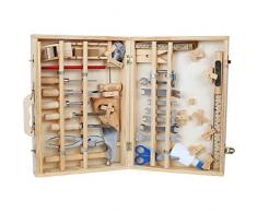 small foot 2241 Werkzeugkoffer Deluxe aus Holz, mit Zubehör, wie Hammer, Säge, Hobel uvm., 48-tlg., ab 3 Jahren