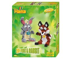 Hama 3247 Rabbit & Fox Geschenkpackung Fuchs und Hase 3D, Bügelperlen Midi, ca. 2500 Stück inklusive Stiftplatte und Zubehör, bunt, Einheitsgröße