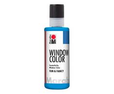 Marabu 04060004095 - Window Color fun & fancy, Transparentfarbe auf Wasserbasis, ablösbar auf glatten Flächen wie Glas, Spiegel, Fliesen und Folie, 80 ml, azurblau