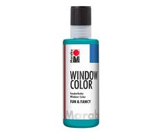 Marabu 04060004098 - Window Color fun & fancy, Transparentfarbe auf Wasserbasis, ablösbar auf glatten Flächen wie Glas, Spiegel, Fliesen und Folie, 80 ml, türkisblau
