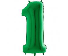 Trendario Folienballon Zahl 1 (Grün) - XXL Riesenzahl 100cm Ballon - Helium Luftballons für Geburtstag, Partydeko, Hochzeit (Zahl 0, Silber)