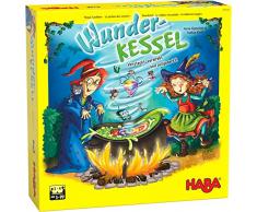 HABA 305216 - Wunderkessel, Memo-Laufspiel für 2-4 Spieler ab 5 Jahren, origineller Spielplan mit Drehmechanismus und Figuren aus Holz