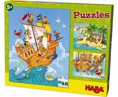 HABA 304222 - Puzzles Pirat & Co., 3 Puzzles zu je 48 Teilen mit Piratenschiff und Seeräubern, Puzzlespaß für Kinder ab 5 Jahren