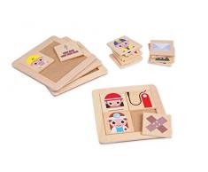 Lena 32166 - Holzspielzeug Paar Puzzle Berufe, Spielset mit 4 Grundplatten und 16 Paar Teilen aus 100% FSC Holz, Holzspiel Paare zuordnen für Kinder ab 2 Jahre, Memory und Lernspiel für Kleinkinder