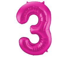 Folat 631938 - Folienballon Zahl 3 - magenta - ca. 86 cm