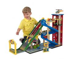 KidKraft 63267 Mega Ramp Autorennbahn aus Holz für Kinder mit Licht inklusiv 5 Spielzeugautos und Helikopter - kompatibel mit Hot Wheels und weiterem Zubehör