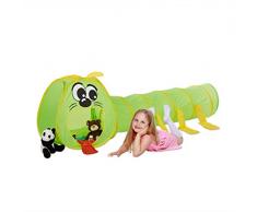 Relaxdays Krabbeltunnel Raupe, Pop Up Kriechtunnel für Kinder, XXL Kinderzelt mit Spieltunnel Indoor u. Outdoor, grün