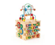 KidKraft 63298 Aktivitätswürfel Deluxe aus Holz mit Motorikschleife Perlenlabyrinth-Würfel - Kugelbahn Spielzeug für Babys, Kinder und Kleinkinder - Farben, Formen, Buchstaben und Nummern
