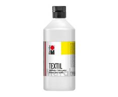 Marabu 17160075070 - Textil Stoffmalfarbe weiß 500 ml, Stoffdruckfarbe auf Wasserbasis, für helle Stoffe, waschbeständig bis 60°C, weicher Griff, einfache Fixierung durch Bügeln o. Backofen
