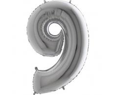 Trendario Folienballon Zahl 9 (Silber) - XXL Riesenzahl 100cm Ballon - Helium Luftballons für Geburtstag, Partydeko, Hochzeit (Zahl 0, Silber)