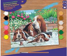 MAMMUT 8240044 - Malen nach Zahlen Senior, Bassethunde, Komplettset mit bedruckter Malvorlage im A3 Format, 12 Acrylfarben, Pinsel und Anleitung, großes Malset ab 10 Jahre