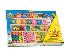 Lena 32022 Bastelset Holzfädelperlen Party Beads Biene Maja, Fädel Set mit 75 Fädelperlen und 25 Anhänger in Tierform, Perlenfädelset aus Holz, Schmuckbastelset in Holzkassette, bunt