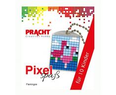 Pracht Creatives Hobby P90058-10501 - Pixel Spaß Bastelset für 10 Kinder, 10 Medaillons mit Flamingo Motiv zum Pixeln, für Jungen und Mädchen, Kindergeburtstag, Bastelnachmittag, Schulen und Kitas