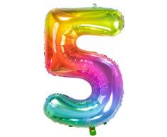 Folat 63245 Folienballon Yummy Gummy Rainbow Ziffer/Zahl 5-86 cm, Mehrfarbig