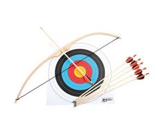 Sportbogen Set aus Rattan-Palmenholz, Zielscheibe inkl. Zubehör (6 Pfeile, Bogen, Sehne und Scheibenauflage), Sportgerät kein Spielzeug, für Kinder ab 6 Jahren