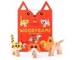 Kipod Toys 44703 Bastelset Bausatz Holztiere mit Origami-Papier, bunt