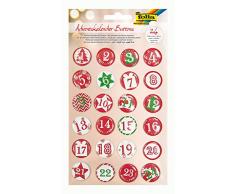 folia 1209 - Adventskalender Buttons, Zahlen zum Anstecken an Jutesäckchen oder Geschenktüten von 1 bis 24 mit Anstecknadel, zum Nummerieren von Geschenken und Beutelchen
