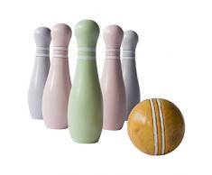 Traditionelle Garten Spiele tgg124 Junior, Natur Holz Ball und Pastell lackiert Holz Kegeln, Holz Kegeln: 18 cm hoch Holz Ball: 7,5 cm