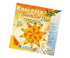 folia 314/1515 - Bastelset Bascetta Stern Duo gelb/orange, 32 Blatt, 15 x 15 cm, fertige Größe des Papiersterns ca. 20 cm, mit ausführlicher Anleitung - ideal zur zeitlosen Dekoration