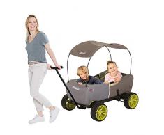 Hauck Eco Mobil - Bollerwagen Handwagen Transportwagen, für 2 Kinder Geeignet, mit Sonnendach und Sitzpolster, Faltbar, Traglast 50 kg - Forest Green
