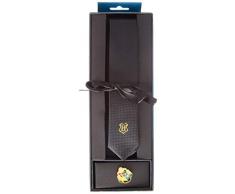 Cinereplicas - Harry Potter - Krawatte mit Anstecknadel - Deluxe Edition- Offiziel lizensiert - Hogwarts - Einheitsgröße – 100 % Mikrofaser – Geliefert in Einer Geschenkbox - Schwarz