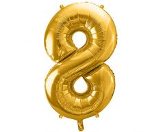 PartyDeco FB1M-8-019 86cm Folienballon Zahl 8 Gold